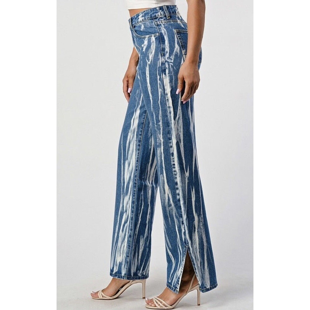 S.O.N.G Jeans Womens 5/27 Blue White Tie Dye Acid Wash Slit Flare Festival
